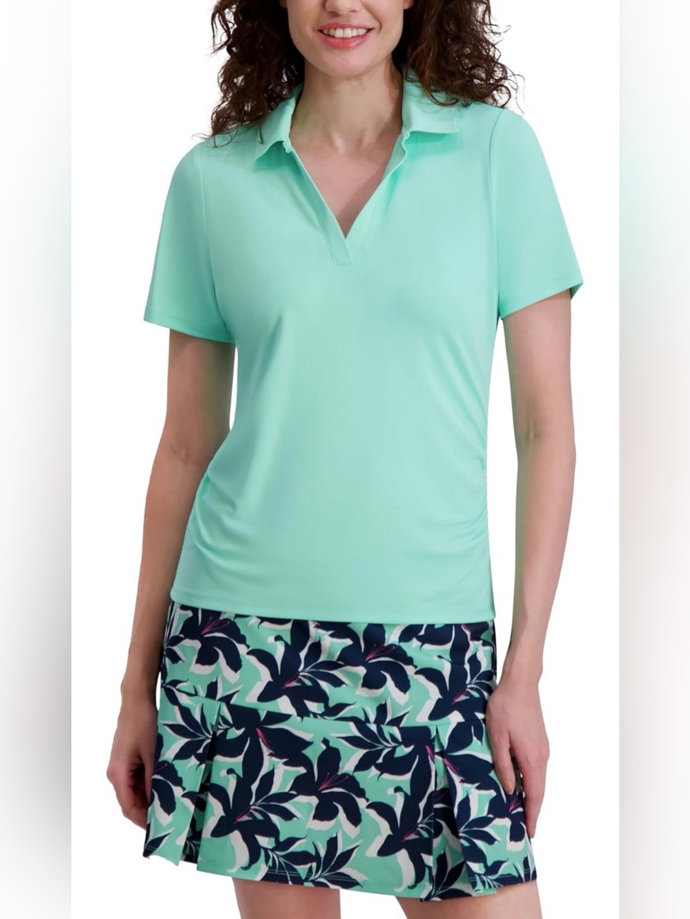 Stella Parker Women's Side Ruched Short Sleeve Polo Shirt-SIZE XS